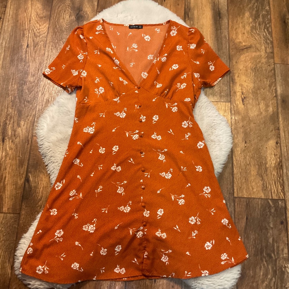 Cotton On Rust Orange Floral Midi Dress